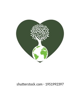 Globe tree with heart vector logo design template. Planet and eco symbol or icon.	