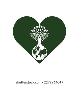Globe tree with heart vector logo design template. Planet and eco symbol or icon.	