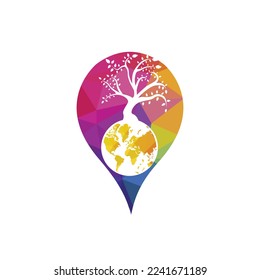 Globe tree with home vector logo design template. Planet and eco symbol or icon.	