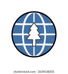 Globe and tree icon symbolizing global environmental awareness, ideal for World Environment Day designs, green earth campaigns, and sustainability branding