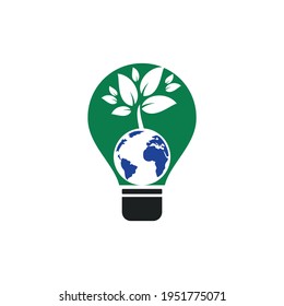 Globe tree with lightbulb vector logo design template. Planet and eco symbol or icon.