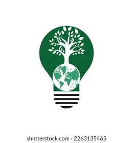 Globe tree with lightbulb vector logo design template. Planet and eco symbol or icon.	