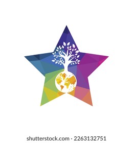 Globe tree with star vector logo design template. Planet and eco symbol or icon.	