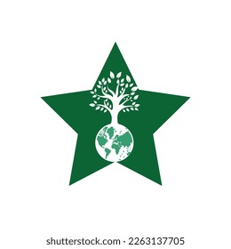 Globe tree with star vector logo design template. Planet and eco symbol or icon.	