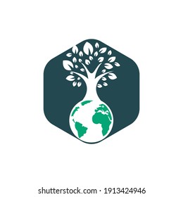 Globe tree vector logo design template. Planet and eco symbol or icon. 