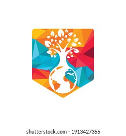 Globe tree vector logo design template. Planet and eco symbol or icon. 