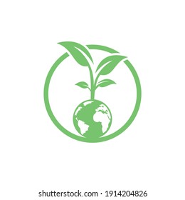 Plantilla de diseño del logotipo del vector del árbol de globo. Símbolo o icono del planeta y el eco.	