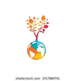 Globe tree vector logo design template. Planet and eco symbol or icon.	