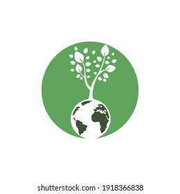 Globe tree vector logo design template. Planet and eco symbol or icon.	