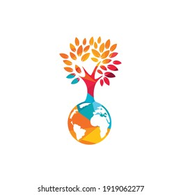Globe tree vector logo design template. Planet and eco symbol or icon.