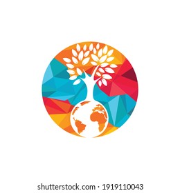 Globe tree vector logo design template. Planet and eco symbol or icon.