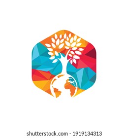 Globe tree vector logo design template. Planet and eco symbol or icon.