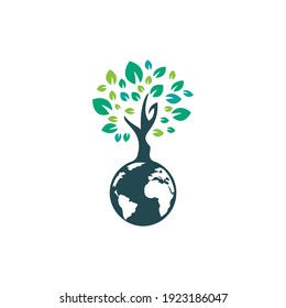 Globe tree vector logo design template. Planet and eco symbol or icon.	