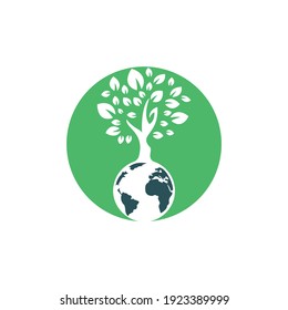 Globe tree vector logo design template. Planet and eco symbol or icon.	