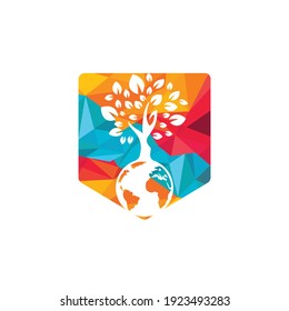 Globe tree vector logo design template. Planet and eco symbol or icon.	