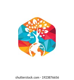Globe tree vector logo design template. Planet and eco symbol or icon.	