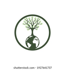 Globe tree vector logo design template. Planet and eco symbol or icon.	
