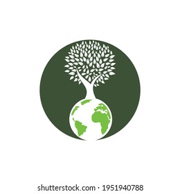 Globe tree vector logo design template. Planet and eco symbol or icon.	
