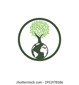 Globe tree vector logo design template. Planet and eco symbol or icon.	