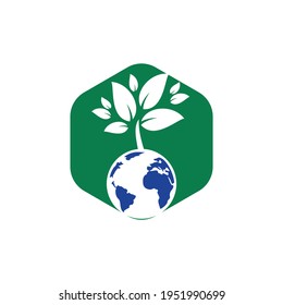 Globe tree vector logo design template. Planet and eco symbol or icon.	