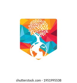 Globe tree vector logo design template. Planet and eco symbol or icon.	