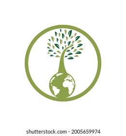 Globe tree vector logo design template. Planet and eco symbol or icon.	