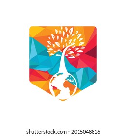 Globe tree vector logo design template. Planet and eco symbol or icon.	
