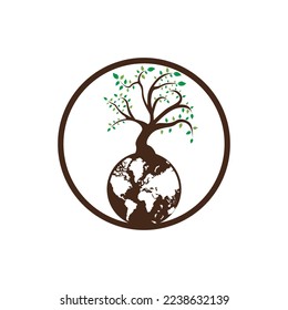 Globe tree vector logo design template. Planet and eco symbol or icon.	