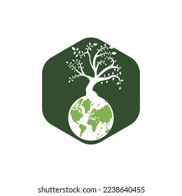Globe tree vector logo design template. Planet and eco symbol or icon.	
