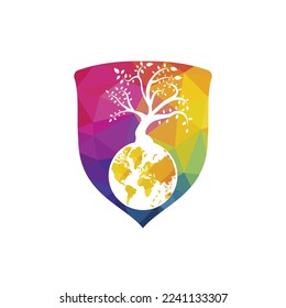 Globe tree vector logo design template. Planet and eco symbol or icon.	