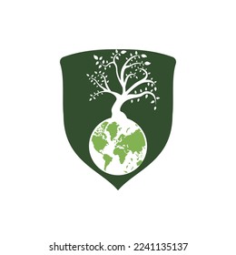 Globe tree vector logo design template. Planet and eco symbol or icon.	