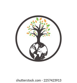 Globe tree vector logo design template. Planet and eco symbol or icon.