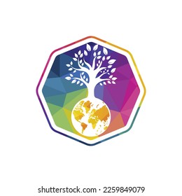 Globe tree vector logo design template. Planet and eco symbol or icon.