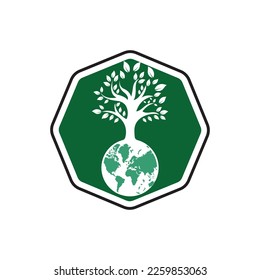 Globe tree vector logo design template. Planet and eco symbol or icon.