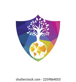Globe tree vector logo design template. Planet and eco symbol or icon.