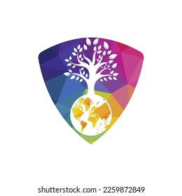 Globe tree vector logo design template. Planet and eco symbol or icon.