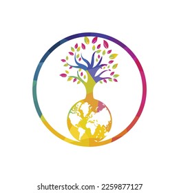Globe tree vector logo design template. Planet and eco symbol or icon.
