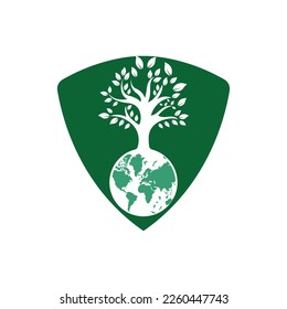 Globe tree vector logo design template. Planet and eco symbol or icon.