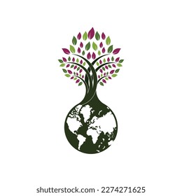 Globe tree vector logo design template. Planet and eco symbol or icon.