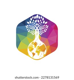Globe tree vector logo design template. Planet and eco symbol or icon.