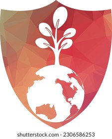 Globe tree vector logo design template. Planet and eco symbol or icon