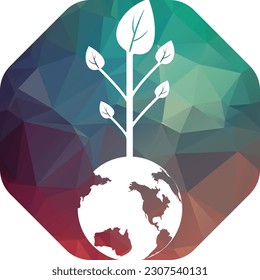 Globe tree vector logo design template. Planet and eco symbol or icon