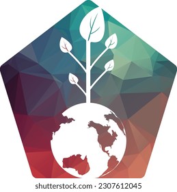 Globe tree vector logo design template. Planet and eco symbol or icon