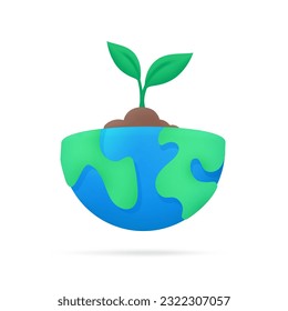 globe with trees growing The concept of planting trees for the world. 3d illustration