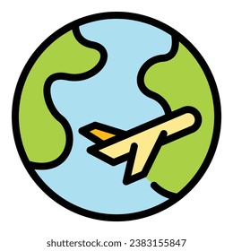 Globe trip icon outline vector. Travel world. Map global color flat