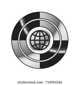 globe & two circles icon in black-vector drawing