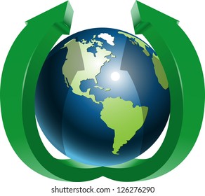 globe and two green arrows top