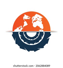 Globe and tyre vector template design. Worldwide tire company logo design.