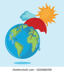 globe with umbrella and sun icon cartoon vector illustration graphic design