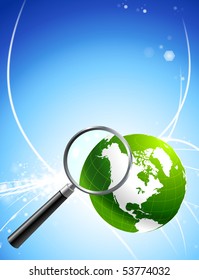 Globe under magnifying Glass on Abstract Light Background Original Illustration